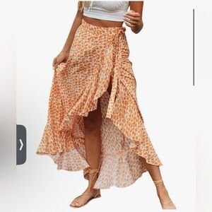 Women's Boho Floral Wrap Maxi Skirt High Waisted Long Skirt with Slit size 4-6